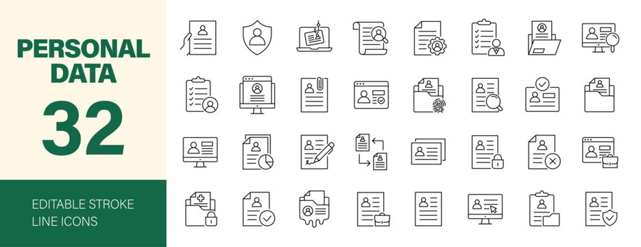 Personal Data icon set. Editable line icons. Vector illustration.