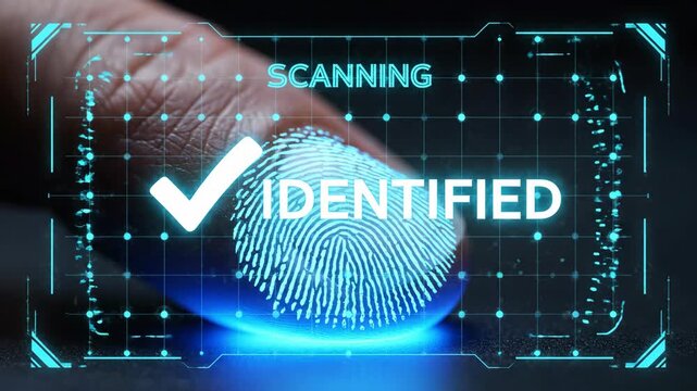 A close-up of a finger being scanned with a glowing blue light