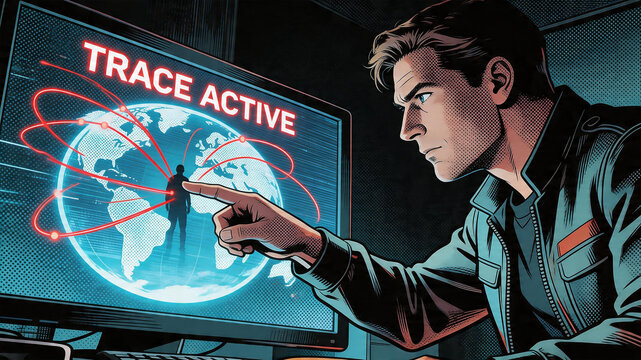 Cybersecurity expert identifies ransomware attack targeting critical infrastructure in a digital graphic novel style