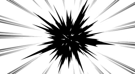 Naklejka premium Abstract manga style black impact explosion shape with dynamic speed lines.
