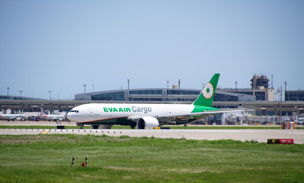 Eva Air Cargo, a subsidiary of EVA Airways, Taiwan, aircraft Boeing 777-F, at the Dallas Fort Worth International Airport (DFW). 