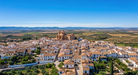 Fototapeta premium Aerial View White Village Church Andalusia Spain