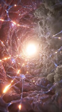 Cognitive clarity vs brain fog neural network neuron synapse neural network inside brain tissue with glowing synapse signals moving through neuroscience creating calm focus and cognitive clarity