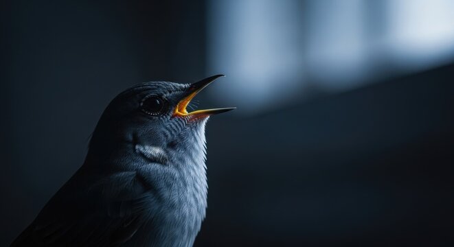 Bird Singing Close Up Dark Mood