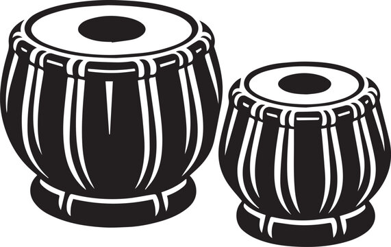 Pair of traditional hand drums with black and white design Vector