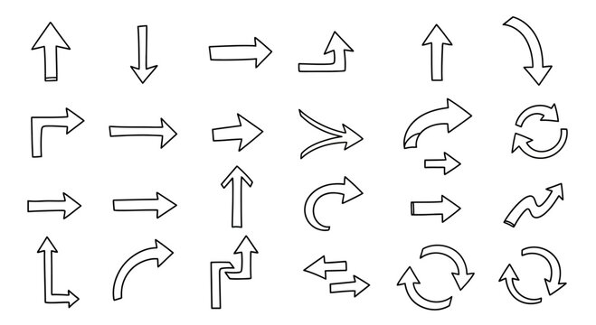 Hand-drawn doodle arrows pointing in various directions, including straight, curved, and circular motions.