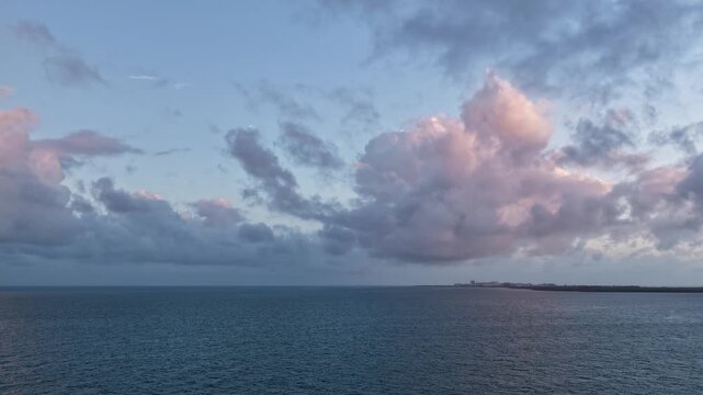 Sea cloudscape horizon hyperlapse. Sunset cloudy sky. Skyscape at summer vacation. Skyscape with sea sunset. Horizon sunrise sky hyperlapse. Sunrise seascape. Hyperlapse summer seascape
