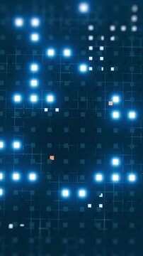 Futuristic Blue Data Grid With Glowing Squares motion background. 4K.