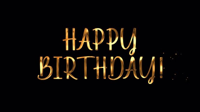 Displays words happy birthday in golden lettering on black background. Suitable for birthday cards, invitations, social media posts, and celebratory designs.