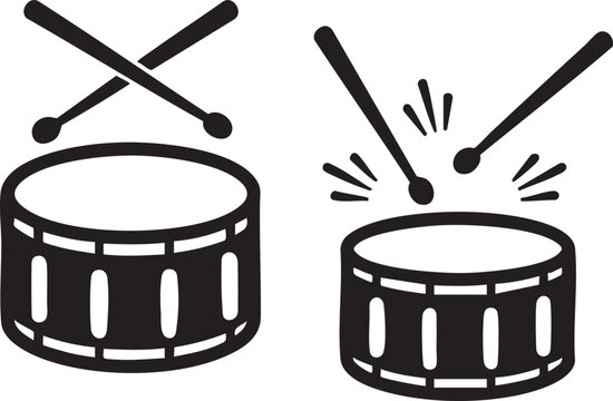 Black drum icons with drumsticks