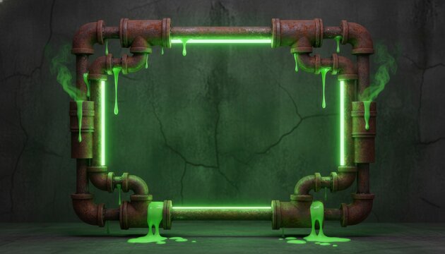 Neon green frame with pipes.