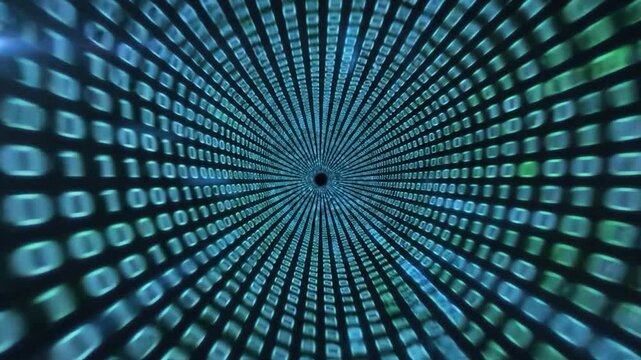 Dynamic Digital Tunnel - Abstract Data Flow and Binary Code Visualization.