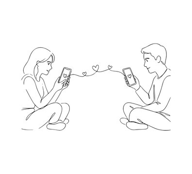 Long-distance relationship (phone hearts)