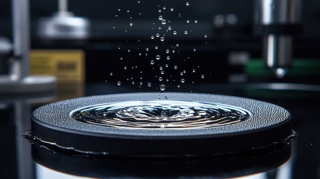 Rain protection film testing water droplet repulsion hydrophobic surface laboratory documentation macro photography scientific analysis