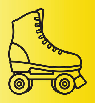 Bright yellow roller skate illustration with four wheels isolated design example