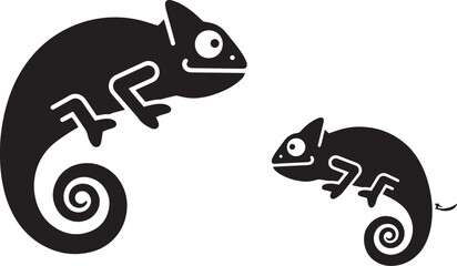 Black chameleon icons, vector reptiles, cartoon animals, wildlife symbols © Vector Hause
