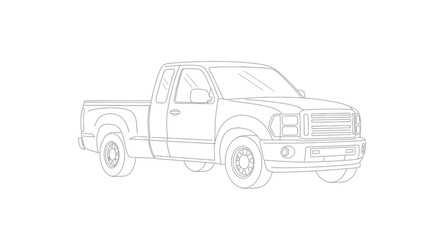 Pickup Truck Outline Drawing, Simple Vehicle Illustration, Clean Line Art Design © Azrha