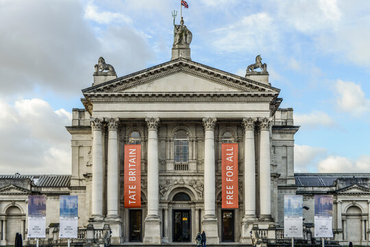 Tate Britain museum facade on Millbank in London