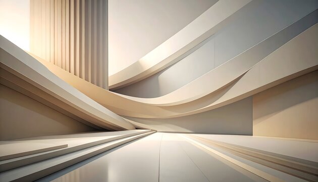 Espacio arquitect&oacute;nico abstracto con curvas fluidas y l&iacute;neas modernas en tonos neutros elegantes