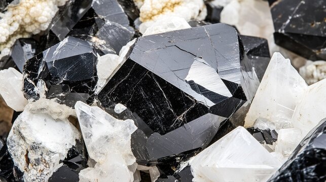 pegmatite. Granite pegmatite specimen with black tourmaline and white feldspar crystals. gardening catalogs, home-decor guides, designed for gardening and botanical catalogs, celebrates nature.