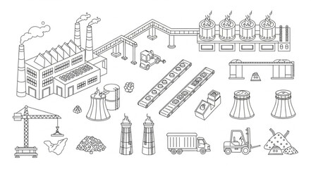 Fototapeta premium Industrial factory and manufacturing elements illustration.