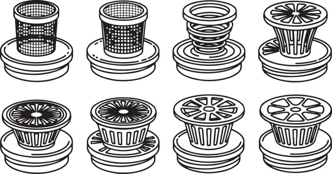 Set of eight black and white striped barber shop pole illustrations vector Vector
