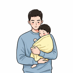 Obraz premium A man holding a sleeping baby.
