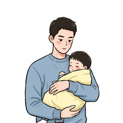 Obraz premium A man holding a sleeping baby.