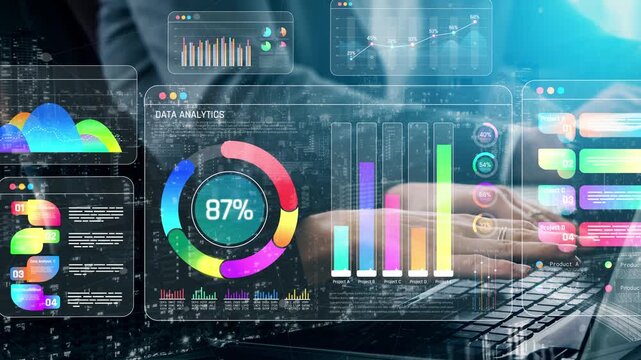 Data Analytics and Visualization Concept with Colorful Graphs, Charts, and Modern Technology in a Business Setting for Insights and Decision Making Sigmoid