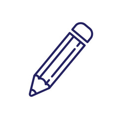 Fototapeta premium Simple dark blue line drawing of a pencil on a white background