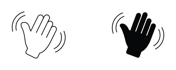 Obraz premium Social media waving hand icons collection in monochrome style. Hand wave gesture symbols uses for notification signs, greeting icons, communication buttons, wave hand and greeting.