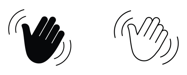  Hand waving, hand gesture, hello, hi, bye, wave hello, goodbye, greeting symbol . Waving hands icons set isolated on white background. A sign of greeting or goodbye. Flat style. © Snap Smith