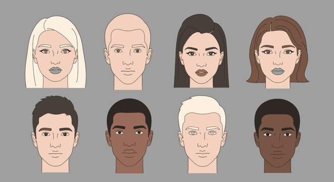 Collection of diverse people portrait icons with various skin tones