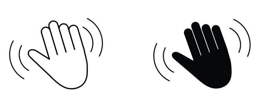 waving hand icon set. hello sign. goodbye symbol. goodbye gesture sign for web site mobile app. Icon set showing hand gesture symbols in solid and outline styles for contactless interaction.