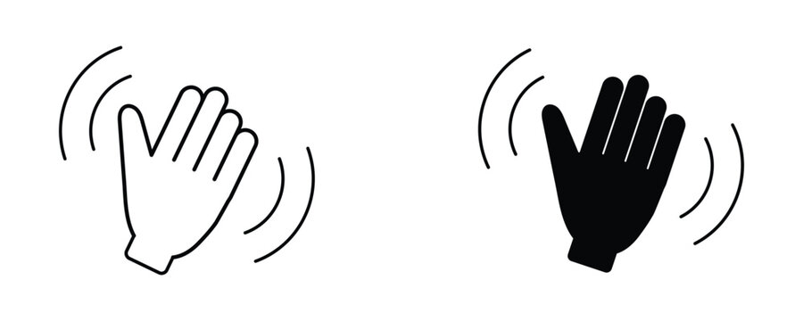 waving hand icon set. hello sign. goodbye symbol. goodbye gesture sign for web site mobile app. Icon set showing hand gesture symbols in solid and outline styles for contactless interaction.
