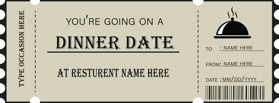 Customizable Dinner Event Ticket . Elegant Restaurant Voucher Template . Instant Download Dinner Date Gift Card . Luxury Printable Food Coupon