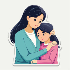 Obraz premium Mother Hugging Daughter Affectionately