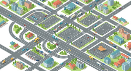 Fototapeta premium Isometric Cityscape with Roads and Buildings.