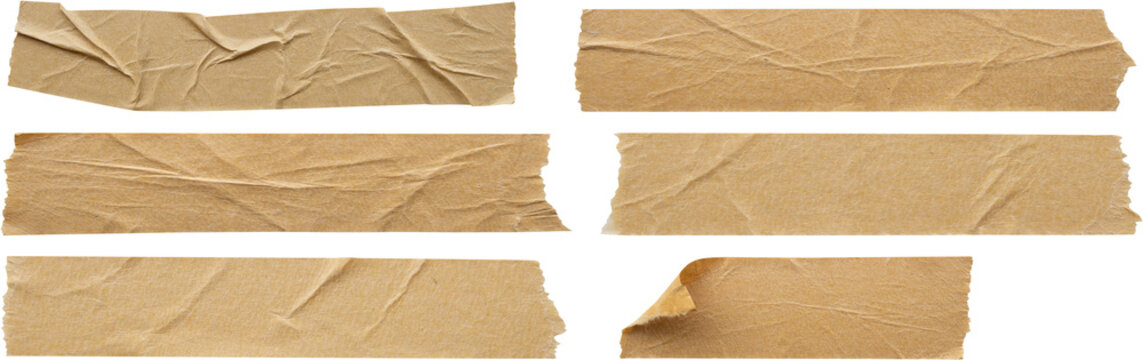 Brown adhesive paper tape set isolated on white background