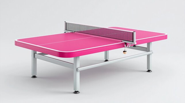 Pink table tennis table with white lines and net, featuring a modern design suitable for indoor recreational spaces or sports facilities