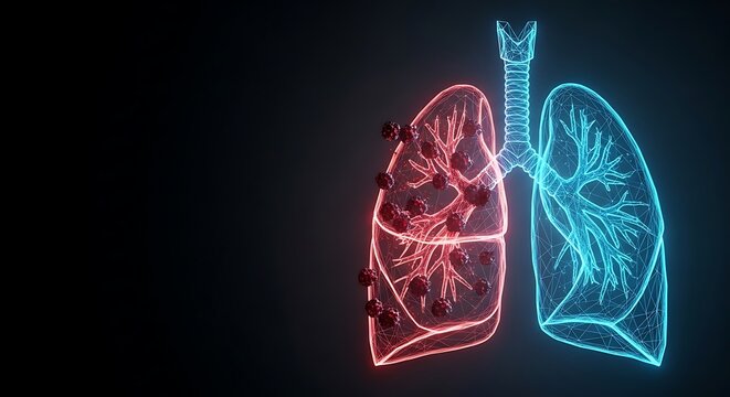 Digital visualization of human lungs one healthy blue one damaged red with respiratory system breathing pulmonary internal illustration abstract. low world no tobacco day, no smoke save world