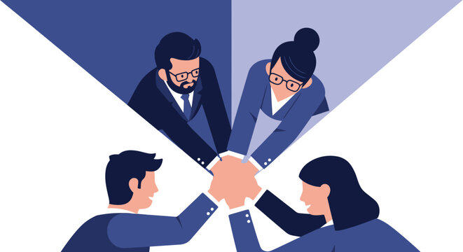 Business people stack hands together.