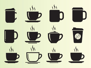 Obraz premium Collection of various hot beverage cups and mugs icons isolated illustration