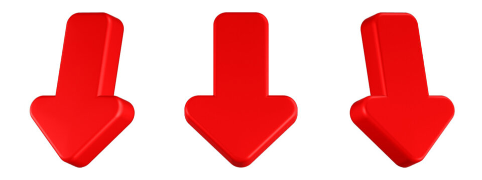 down arrow icon 3d render red color