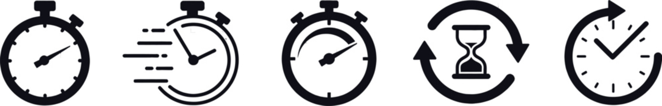 Time measurement icons clocks stopwatches and hourglasses representing temporal concepts