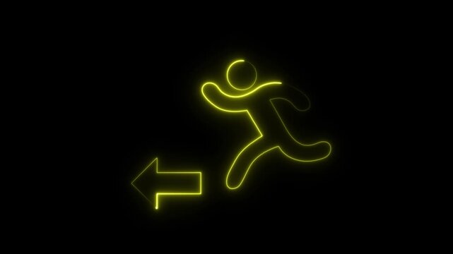 Glowing neon running man icon animation isolated on black background