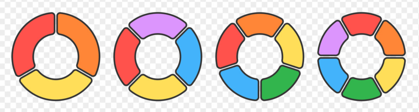 Pie chart collection. Infographic diagram wheels with 3, 4, 5, 6 sections