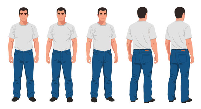 Man in blue jeans and white shirt.