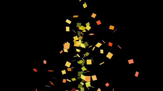 Colorful fireworks confetti explosion animation isolated on black background