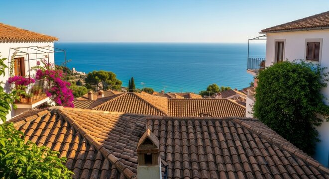 Mediterranean Rooftops Overlooking the Blue Sea